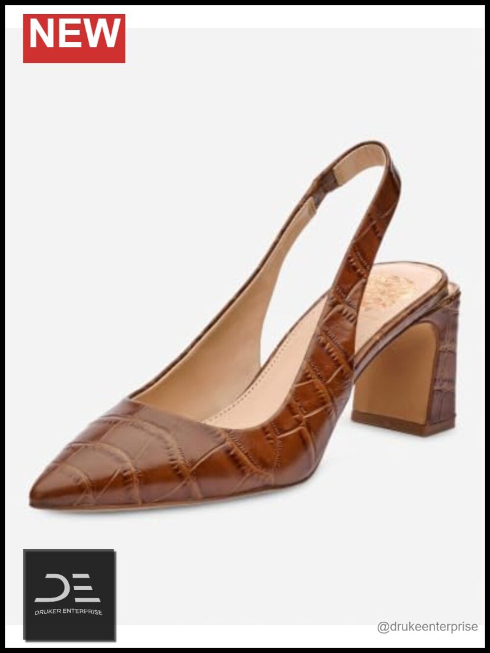 Slingback Pointed Toe Block Heel Dress Pump Leather
